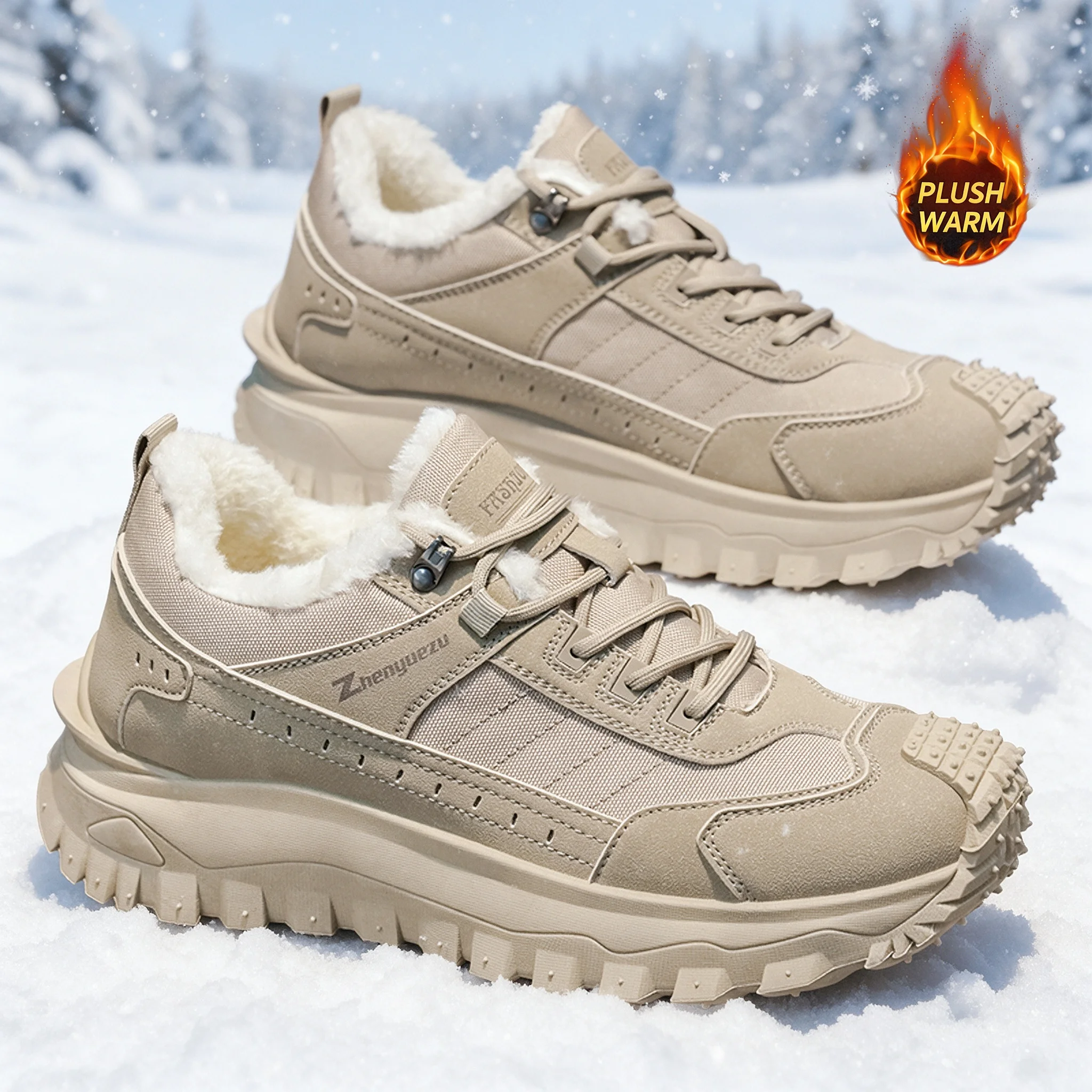 Autumn and Winter Men's Low-Cut Outdoor Casual Fleece-Lined Warm and Fashionable Versatile Snow Boots