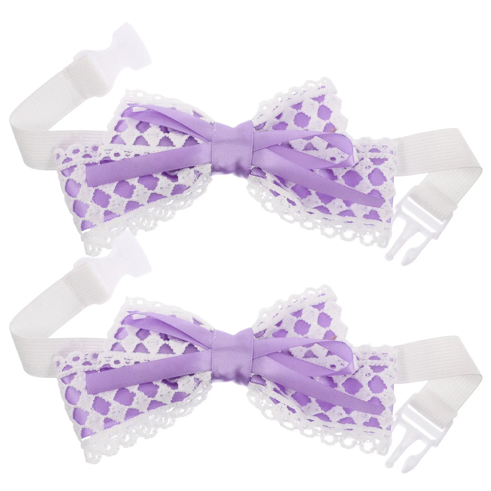 2pcs Butterfly Tiebacks Purple Lace Edge Elastic Band Double Bow Decorative Drapery Holdbacks Window Curtain Holder No Punch