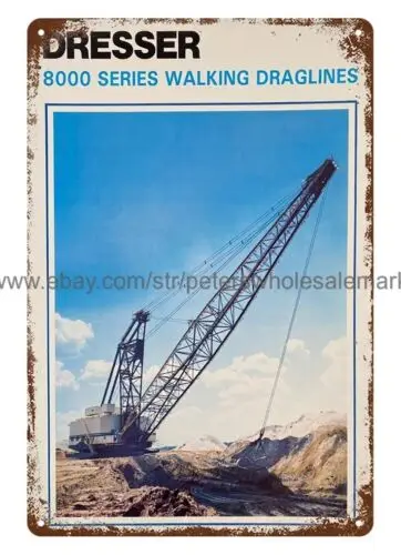 garage decor 1980s MARION DRESSER Dragline mining equipment metal tin sign