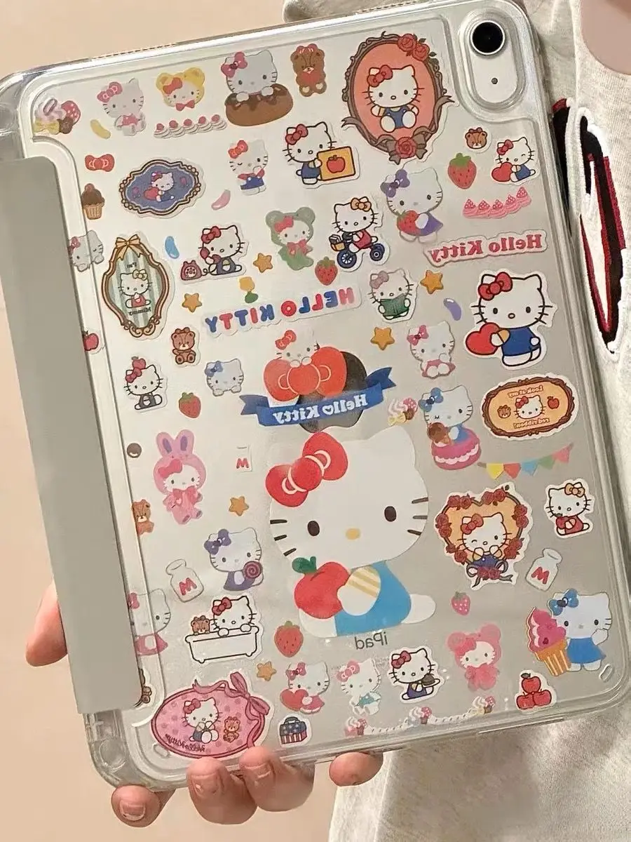 Cute Hello Kitty Case For iPad 7th 8th 9th Gen Case For iPad Pro 11 Air 4 Air 5 10.9 10th Mini6 Tri-fold Cover With Sticker