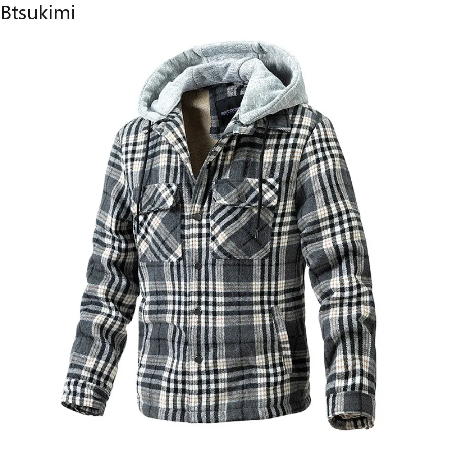 

Autumn Winter New Woolen Jackets Men's England Style Hooded Jackets Fashion Plush Thicker Warm Coats Trend Casual Men's Clothing