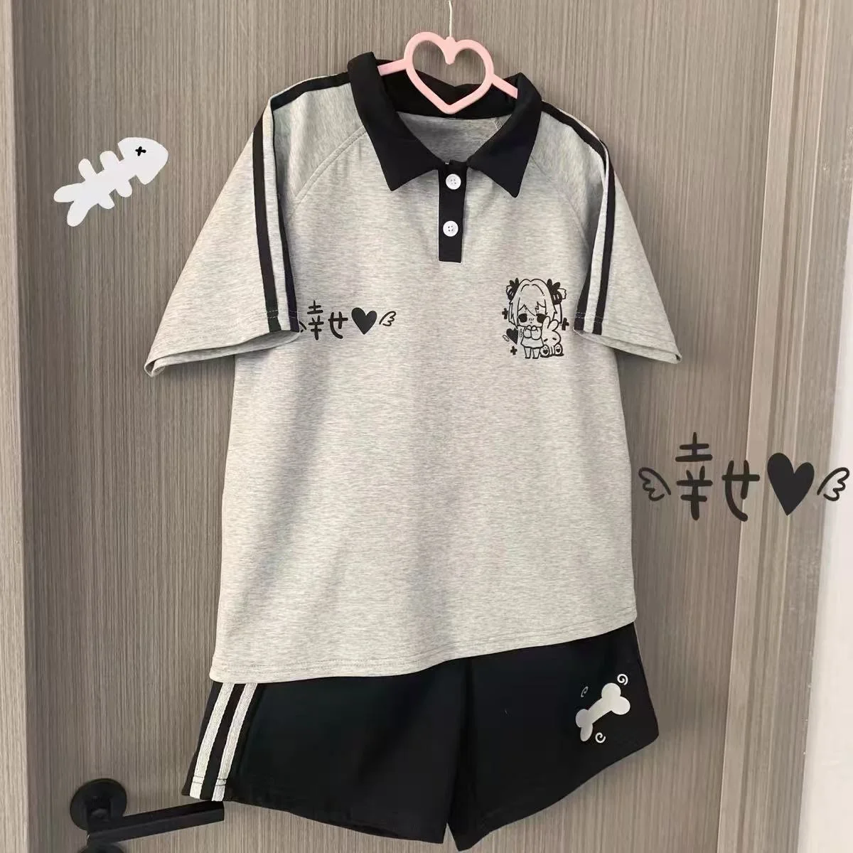 New Cute Fashion Kawaii Pink Shirt Shorts Sets Women Harajuku White Shirt Aesthetic Korean Fashion Summer Clothes - view 3