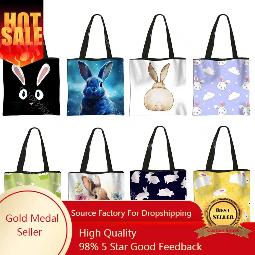 Cute Bunny Pattern Print Tote Bag Adorable Rabbit Women Shopping Bag Handbag Handbag Shoulder Bag Book Shopper Bags