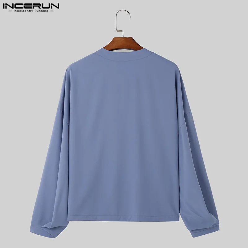 Men Shirt Solid Color V Neck Long Sleeve Streetwear Men Clothing 2024 Pockets Korean Style Fashion Casual Shirts S-5XL INCERUN