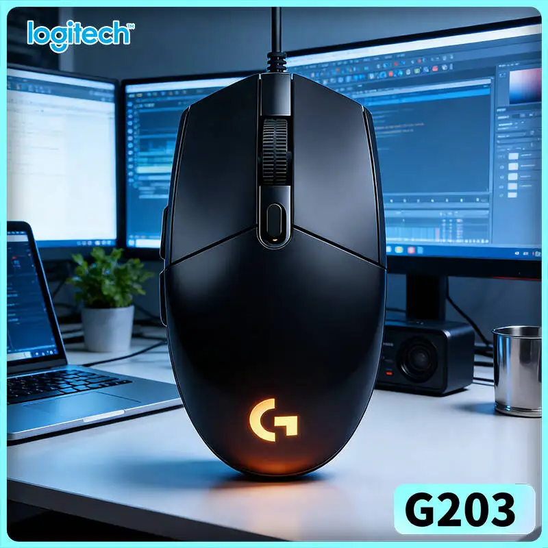 Logitech G203 Wired Gaming Mouse RGB Backlight 8000 DPI Adjustable 6 Buttons 1ms Response 85g Warranty Stable Reaction