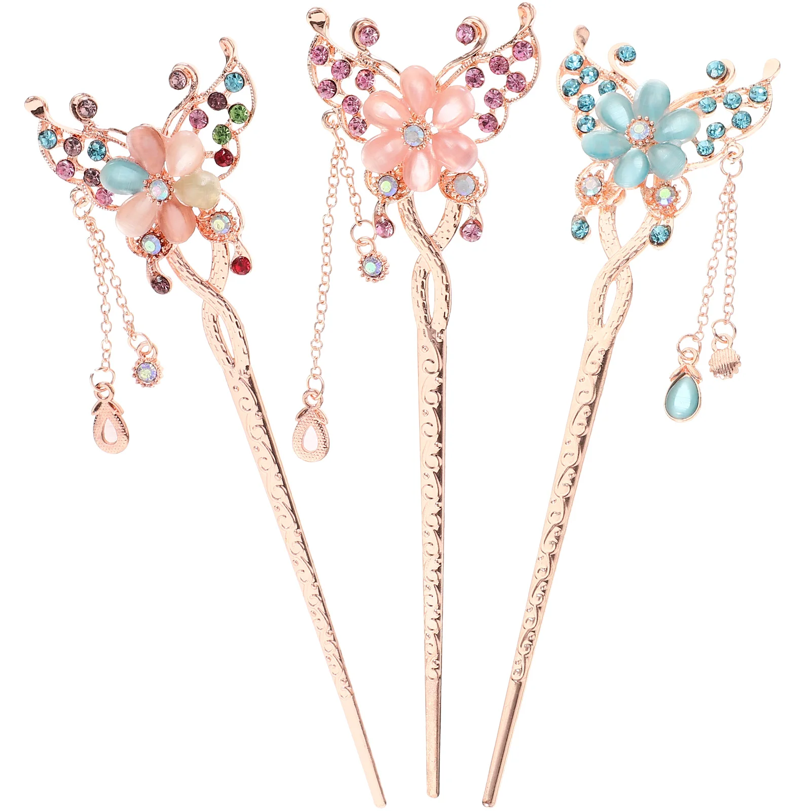 

3pcs Vintage Pins Flower Sticks For Long Thick Hair Hanfu Cosplay Chinese Hair Accessories Buns Chignon Pin Styling Tool