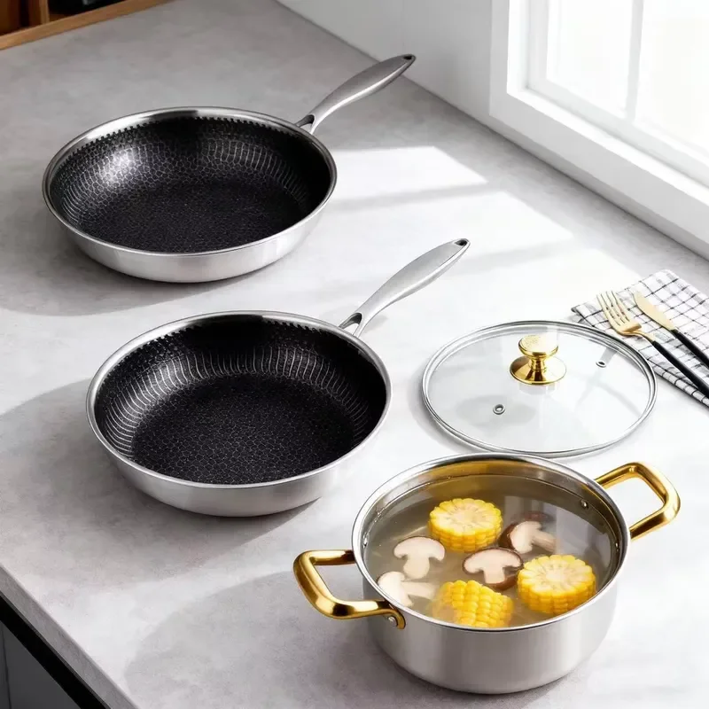 Stainless steel 316 non-stick frying pan set with glass cover 3-4 liters capacity American style