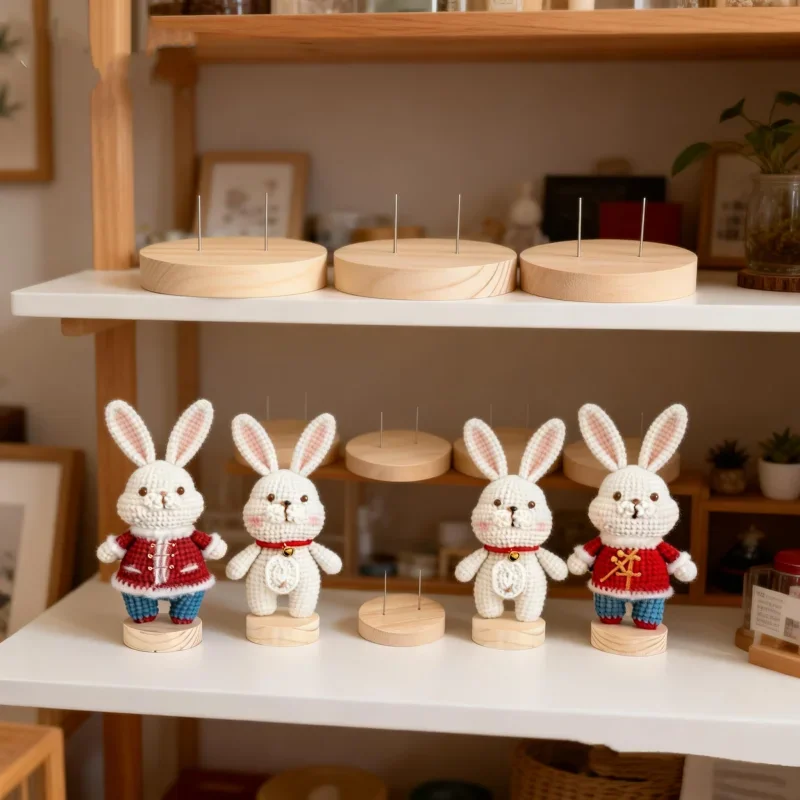 12Pcs Crochet Doll Stand Doll Stand Round Wooden Display Stand Ho Felt Animal Doll Toy Wooden Base Support Action Figure Stand