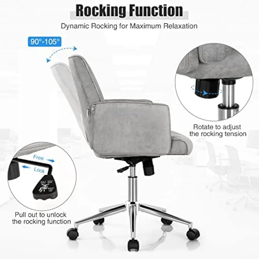 인조 가죽, 높이 조절 가능, 바퀴 및 팔걸이가 있는 현대적인 중간 등받이 회전식 사무실 책상 의자