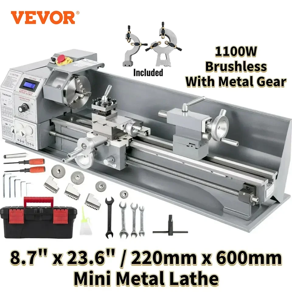 VEVOR Pro Beinstrecker 220LBS Beinstreckmaschine Mini-Metalldrehmaschine 1100W 220x600mm 38mm Spindel 3-Backenfutter Bürstenloser Motor