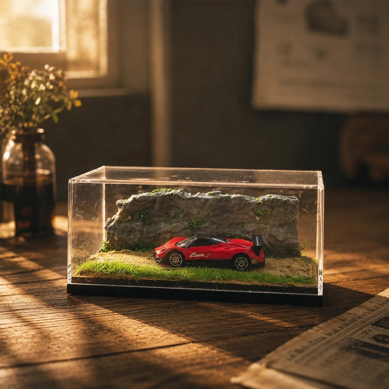 1:64 Scale Model Display Box Figure Storage Ornament Car Model Acrylic Rock Off Road Scene Desk Decor Ornament