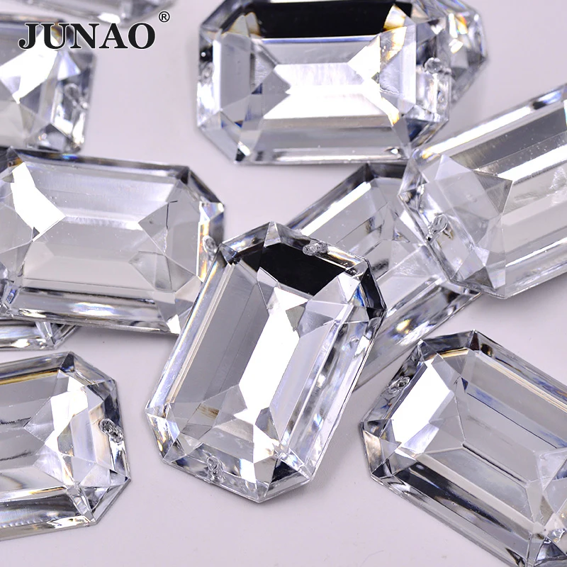 JUNAO 30*40mm 20pcs Sew On Crystal AB Rectangle Rhinestone Applique Large Clear Crystal Stones Big Sewing Faltbak Acrylic Strass