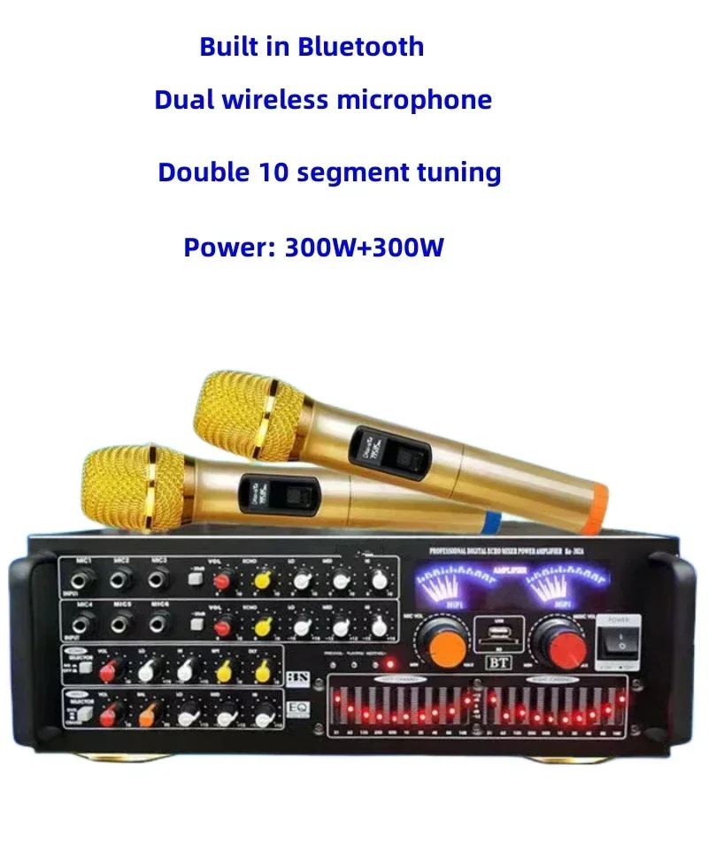 Ka-302A 300 Вт * 2 Стерео C5198 A1941 Трубка Bluetooth 20-полосная настройка HIFI Play Цифровой эхо-микшер Караоке Усилитель для домашнего кинотеатра