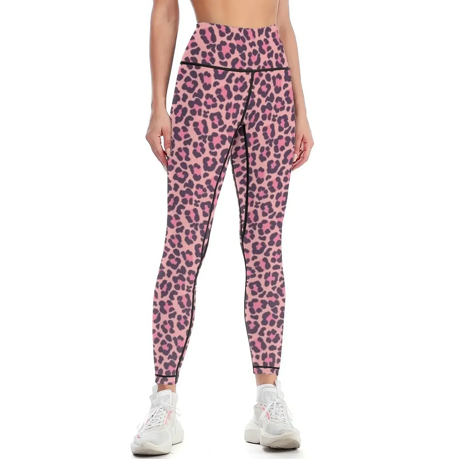 

Coral and Pink Leopard Print Leggings active wear Jogger pants gym's clothing Fitness clothing Womens Leggings