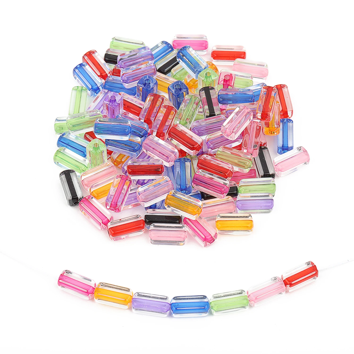 50pcs 13.5x6mm Mix Color Transparent Dyed Core Acrylic Rectangle Shape Beads Loose Spacer Beads Jewelry Making Necklace Bracelet