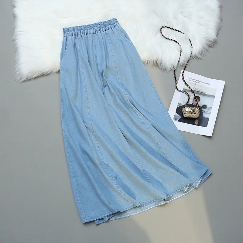 

Female Vintage Korean Denim Skirts Womens Elegant Faldas Mujer A-line Umbrella Jeans Skirt Fashion High Waist Summer Skirt