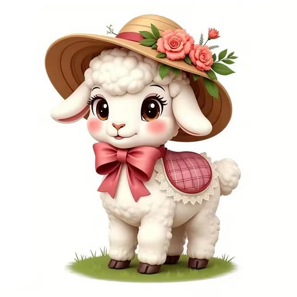 Cute Lamb and Wreath Self-Adhesive Stickers, Bedroom Entryway Living Room Porch Home Decoration Wall Stickers