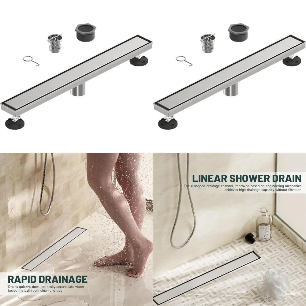 

24-Inch Rectangular Shower Drain with Hair Strainer, Stainless Steel, Brushed Nickel Finish