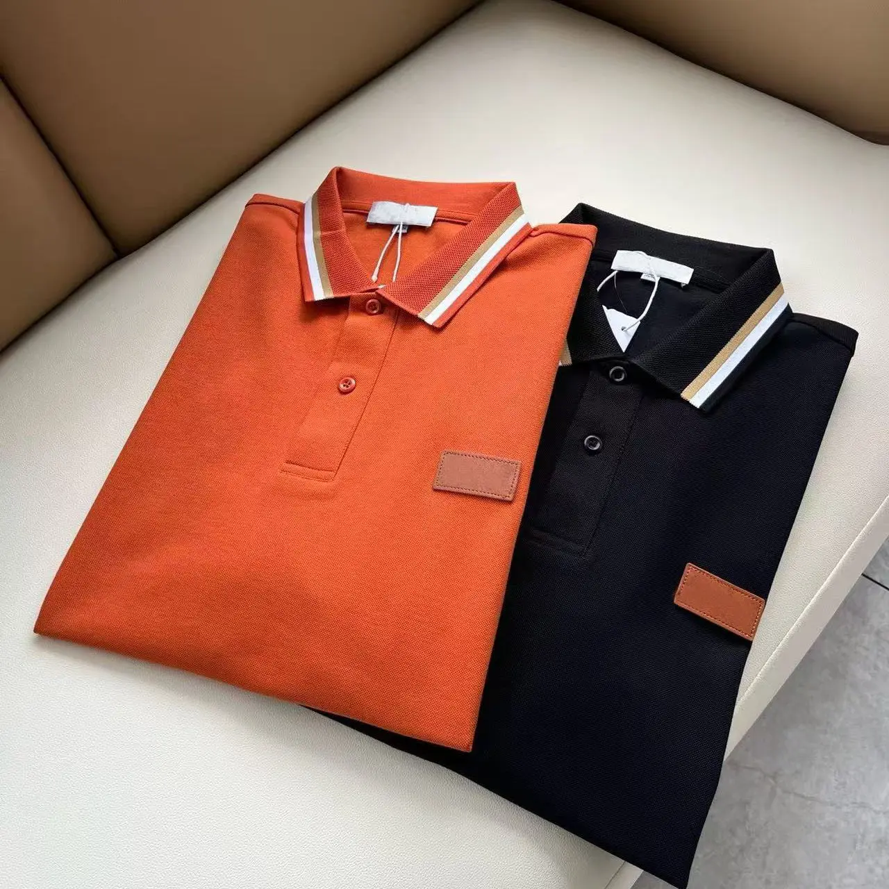 BC Italian Men's Summer New Old Money Style Short Sleeve Chest Leather Business Men's Breathable Lapel POLO Shirt