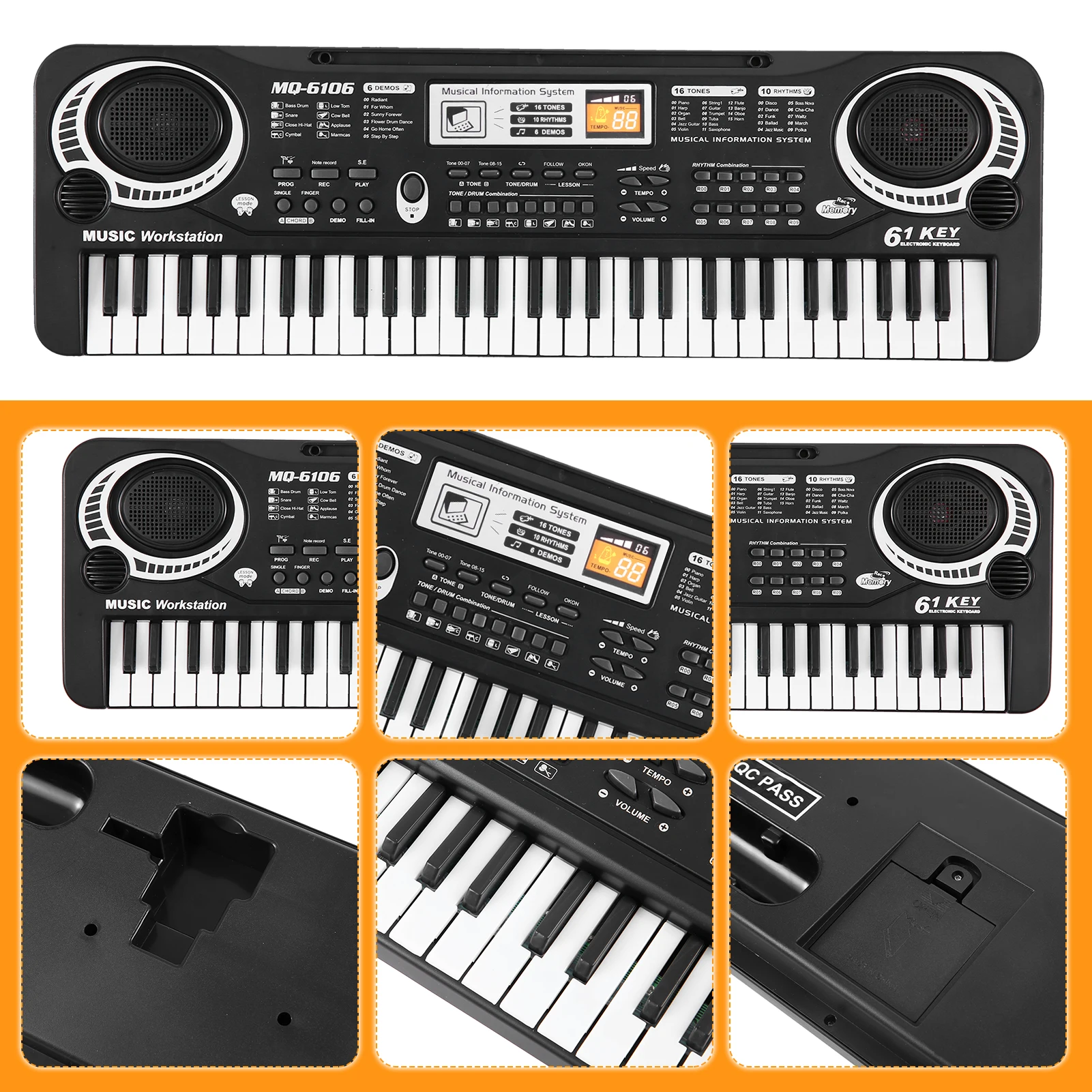 61 Keys USB Electronic Organ Kids Electric Piano with Microphone Digital Music Keyboard w/ Speakers Kids Gift Musical Instrument