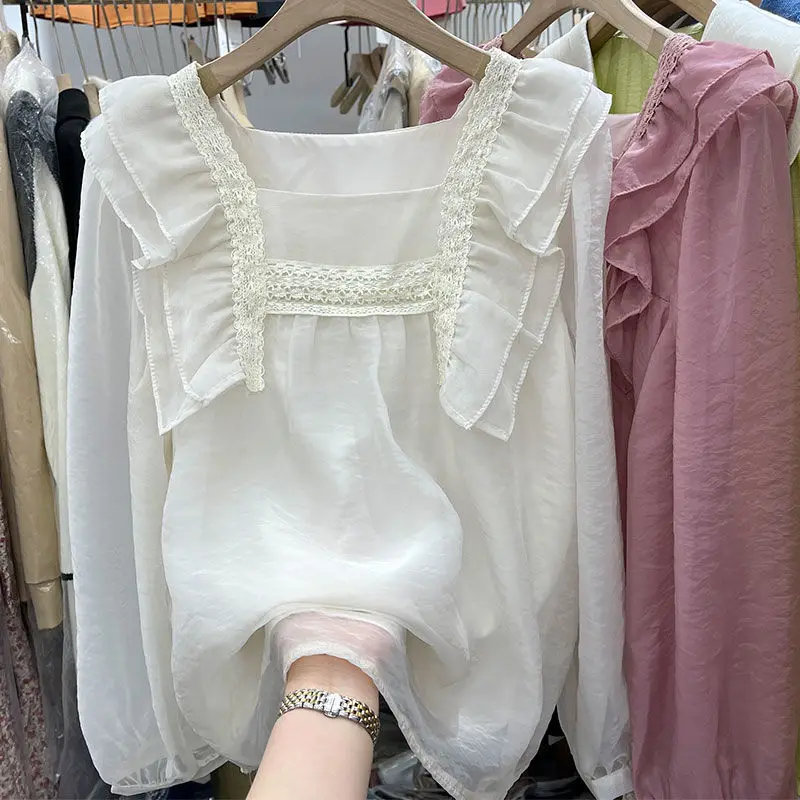 Women Blouse Shirt Long Sleeve Ruffles Chiffon Casual Blouses Pink Beige Yellow Fashion Tops Pullover blusas mujer de moda 2022