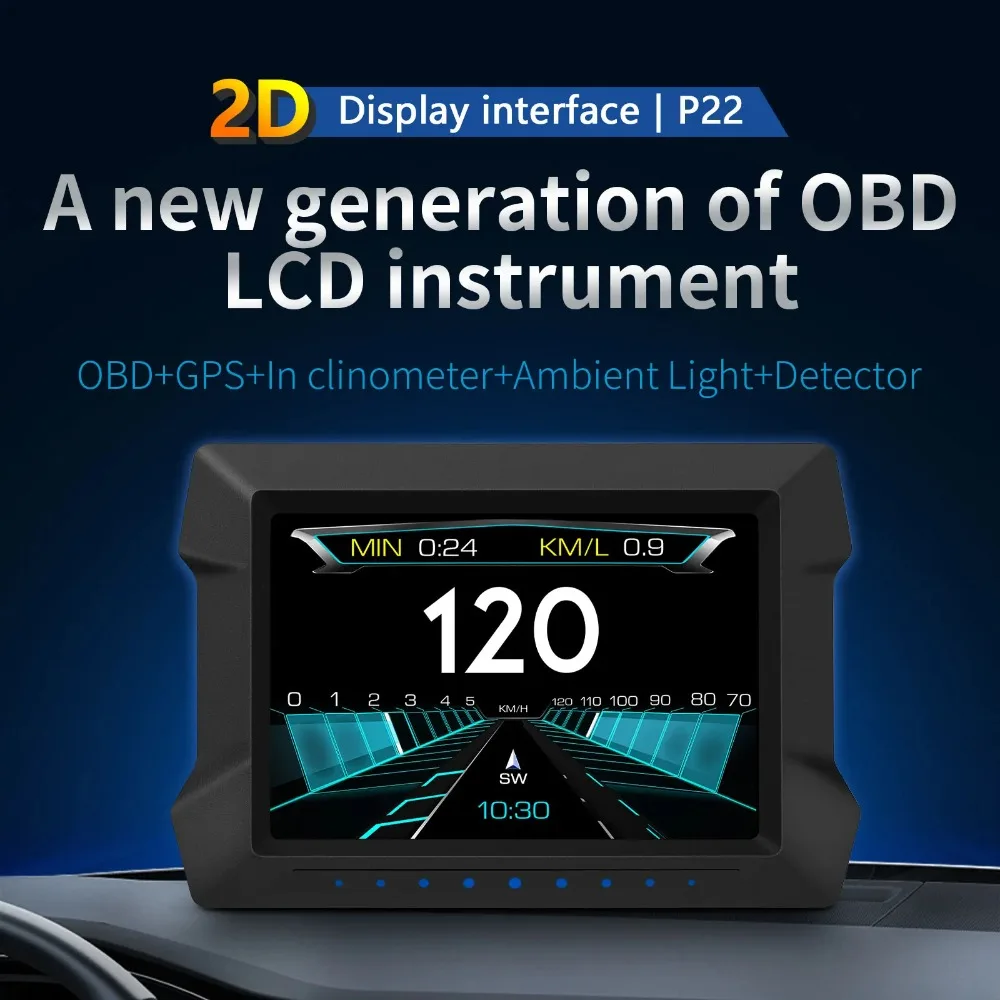 OBD + GPS HUD P22 Car OBD2 Head Up Display on Board Computer Car Auto Electronic Accessories Smart Gauge in Clinometer Detector