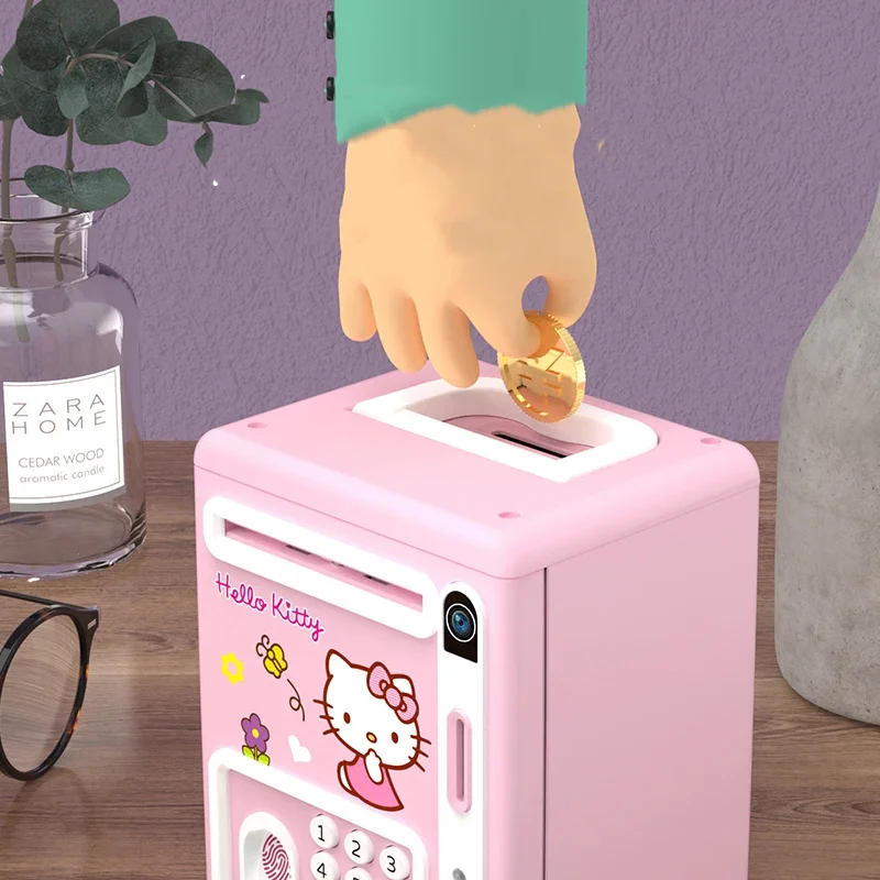 Sanrio Kawaii Hello Kitty Piggy Bank Anime Creative Children Can Deposit and Withdraw Money Box Password Fingerprint Safe