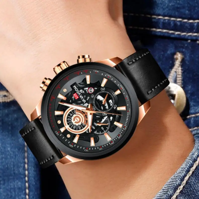 

2022 New Luxury Leather Wristband Men Watch Fashion Waterproof Watches Complete Calendar Hands Quartz Clock