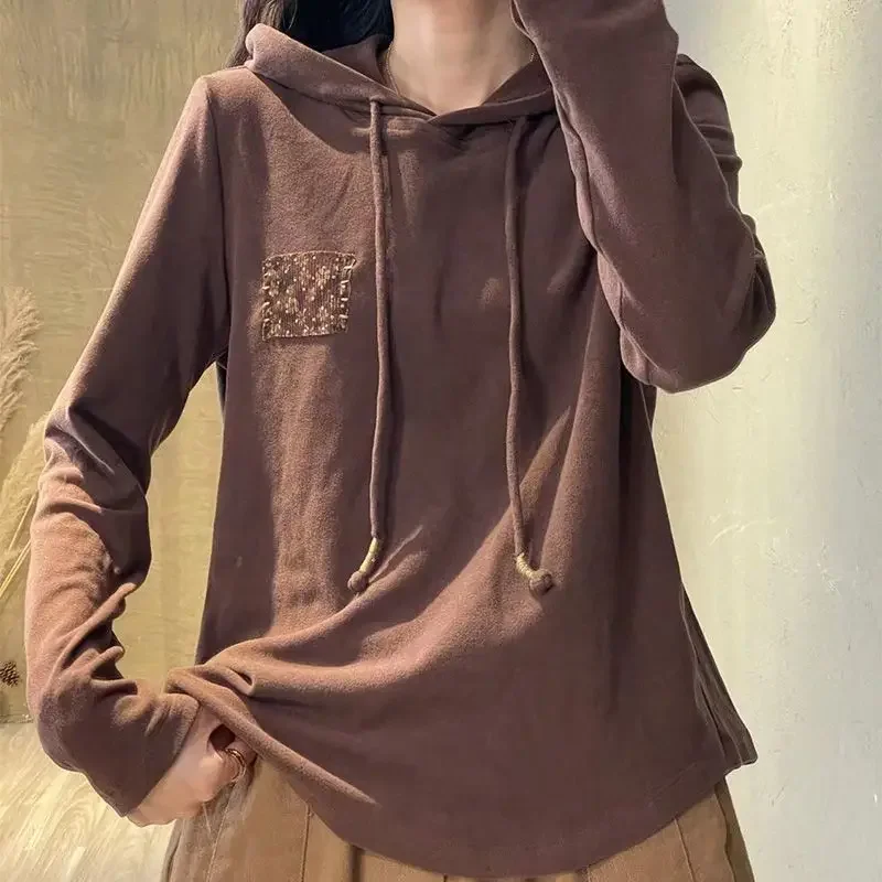 

Dralon Warm Hoodie Sweatshirts Long Sleeve Ladies Casual Loose Basic Hoodies Blouse Tunics Vintage Clothes 2023 New