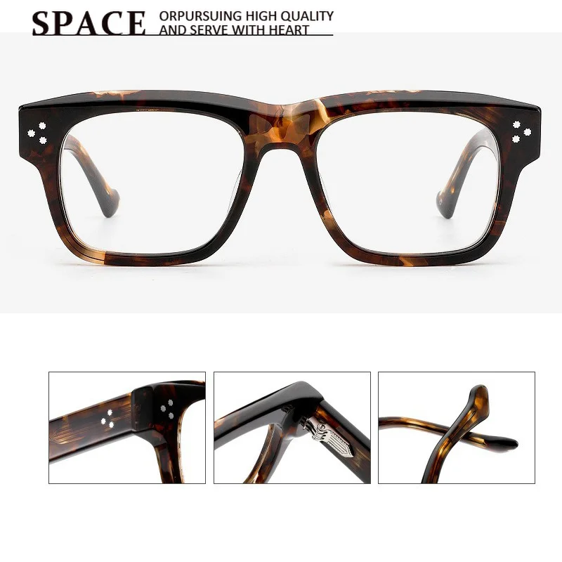 High‑Quality Vintage Rivet Acetate Eyeglass Frame Unisex Full‑Rim Wide‑Temple Plain Glasses for Prescription Myopia Lenses