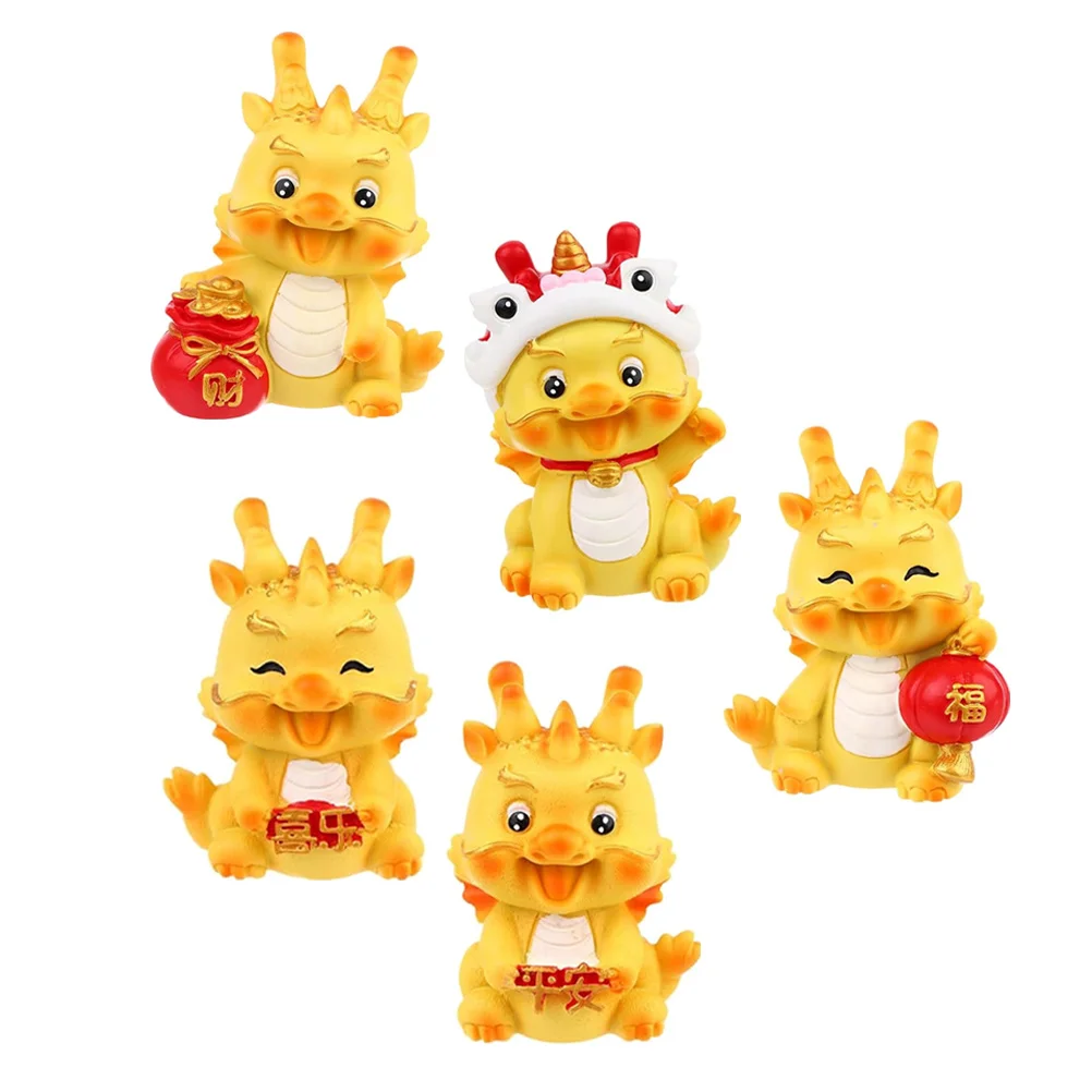 5Pcs Resin Dragon Decor Miniature Figurines Creative Design for Car Home Garden Adornment Mini Resin Dragon Statues