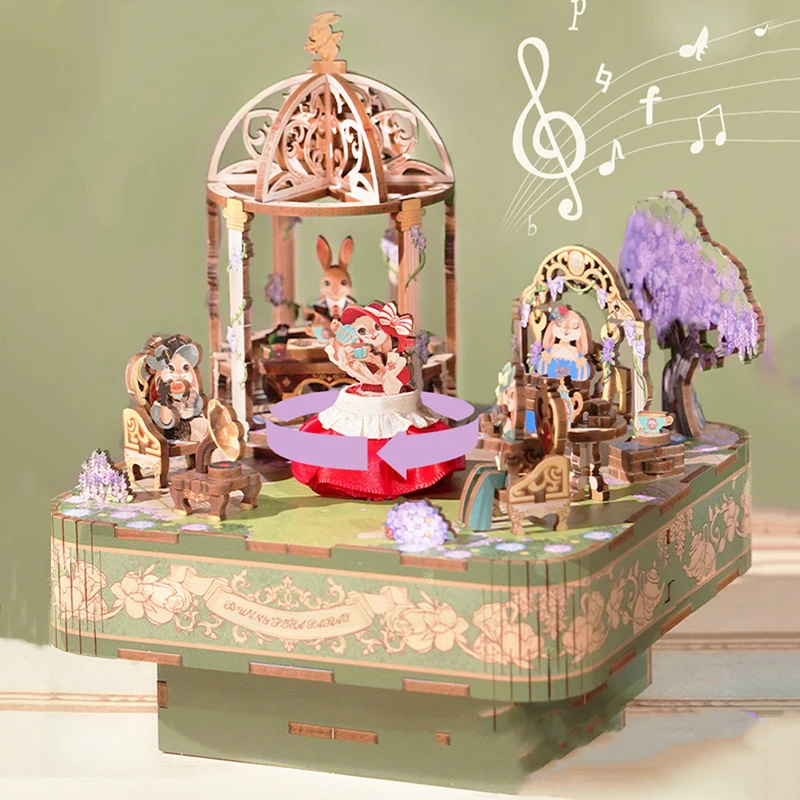 NEW DIY Wooden Music Box Princess Dancing Party 3D Puzzles Miniature Model Kits Jigsaw for Children Christmas Gifts