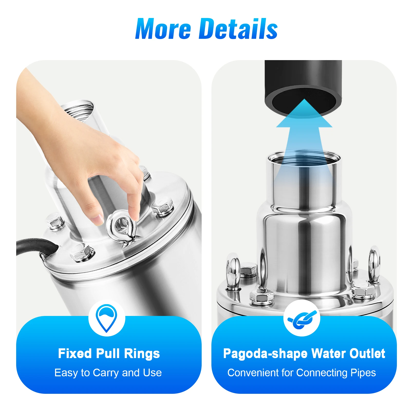 0,5 kW Tiefbrunnenpumpe, 2850 U/min, Wasserpumpe, 100 m/328,08 ft Schnappringfeder für Bewässerungs- und Bewässerungspumpenwerkzeuge – Detail 8
