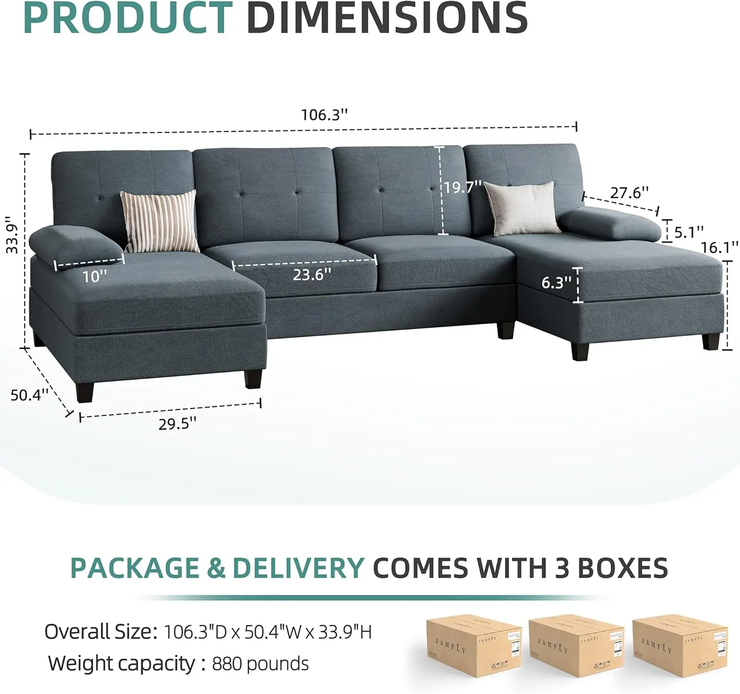 Sectional Sofa Couches for Living Room, U Shaped Couch Sofas Living Room Furniture Sets Clearance with Double Chaises for