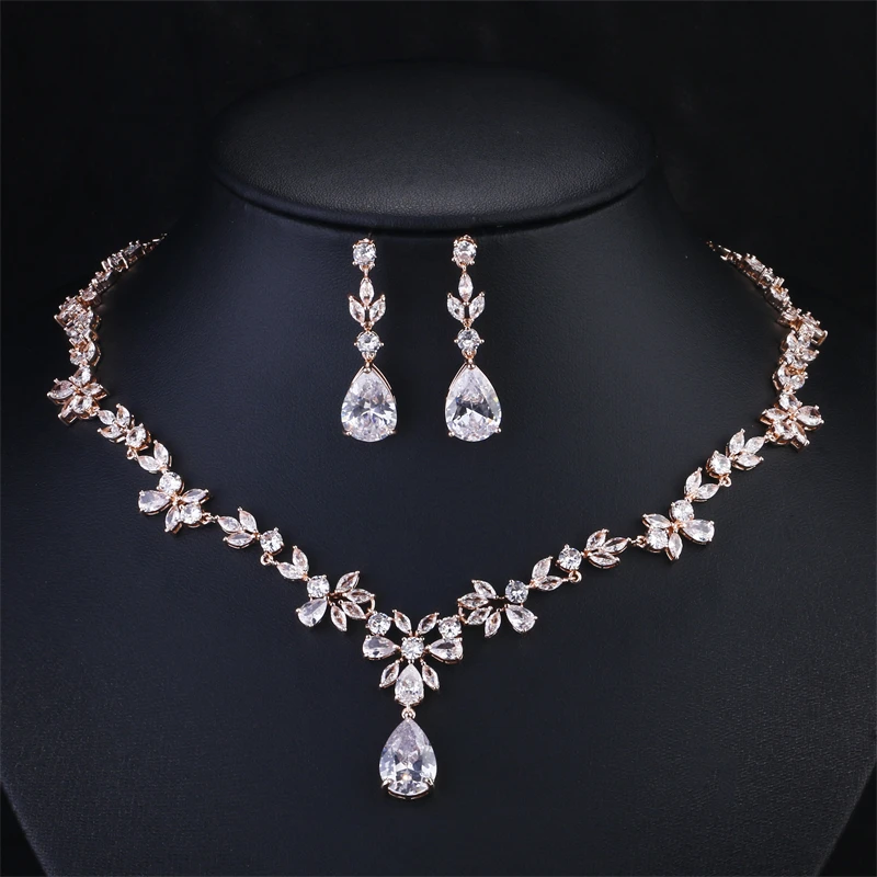 ZAKOL Brand Luxury AAA Zircon Earrings Necklace Jewelry Set Gorgeous Crystal Dubai Wedding Party Jewelry