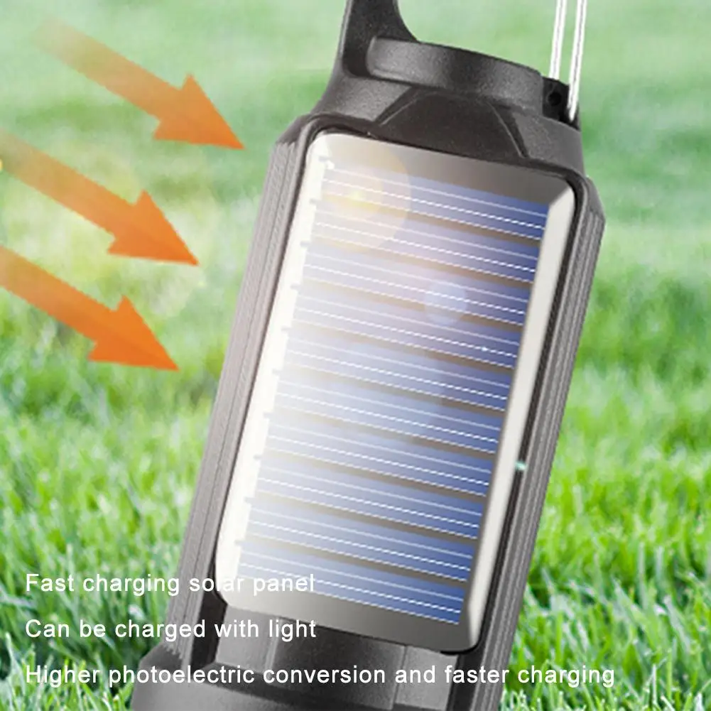 Solar Camping Light Vintage LED Filament Lantern Portable Tent Lamp With Hook 3 Modes Outdoor Lighting For Hiking Picnic