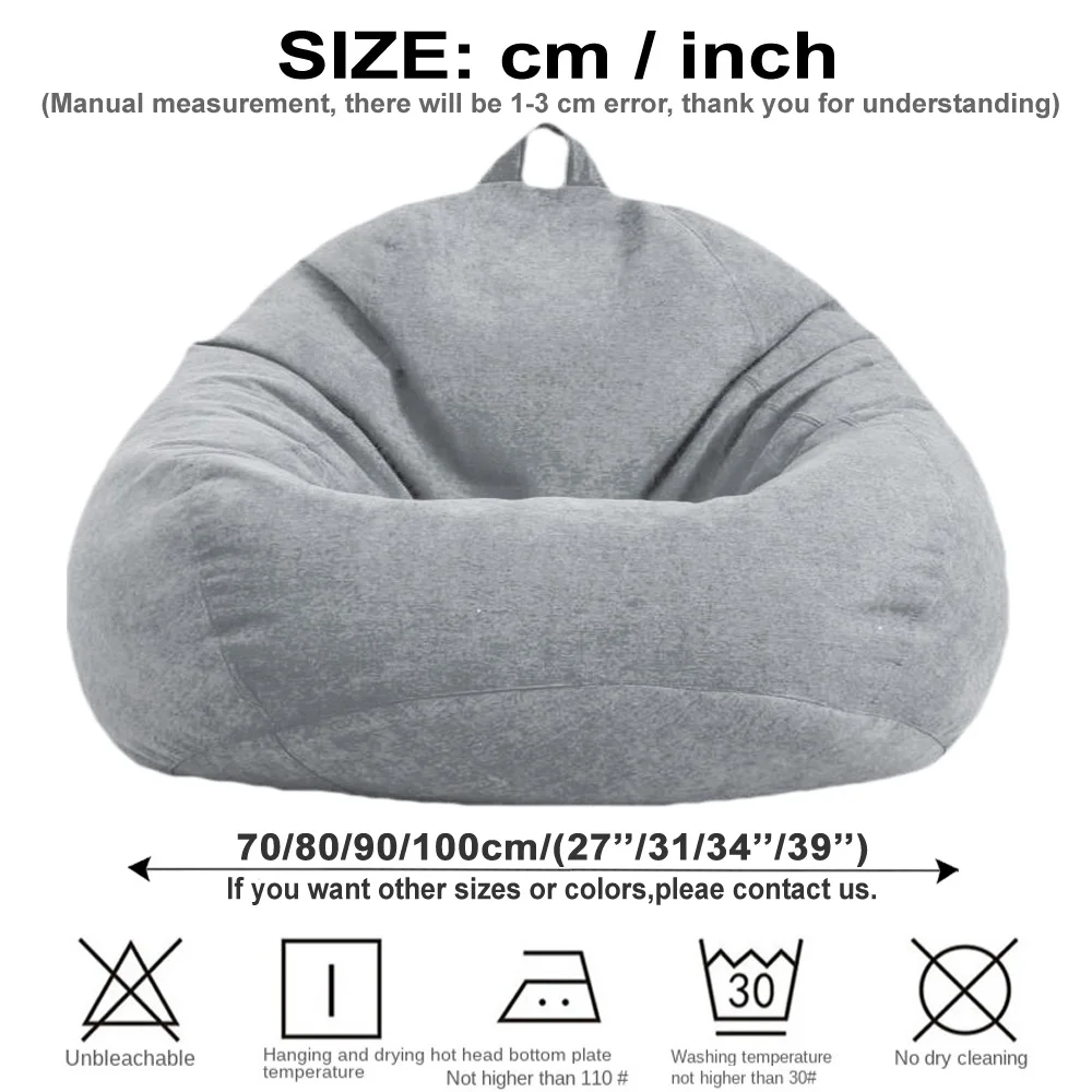 Bean Bag Chair without Filling Stuffed Giant Beanbag Sofa Bed Thick Linen Flocking Pouf Ottoman Seat Puff Lounge Furniture