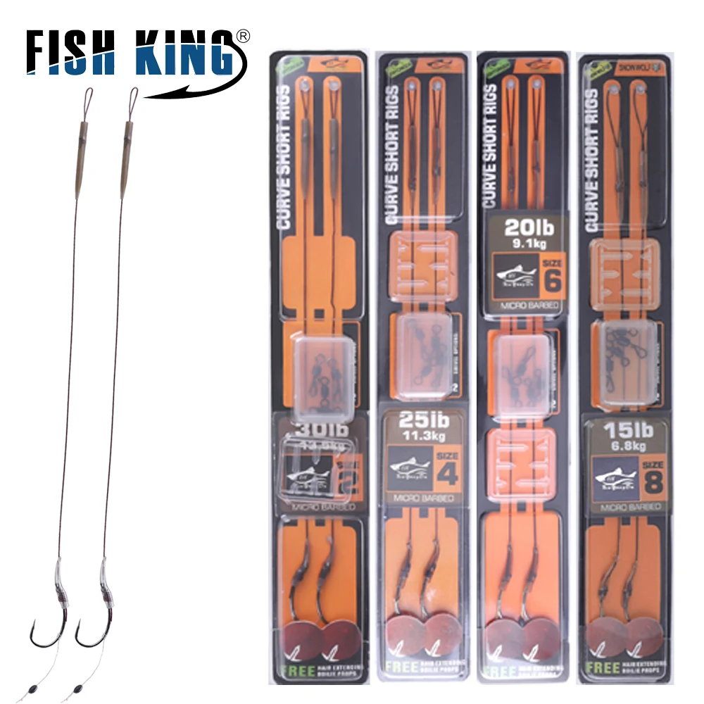 FISH KING 1set 22.5cm Carp Fishing Line Hair Rigs With Hooks 15LB 20LB 25LB 30LB Braid Leader Europe Feeder Group Accessories