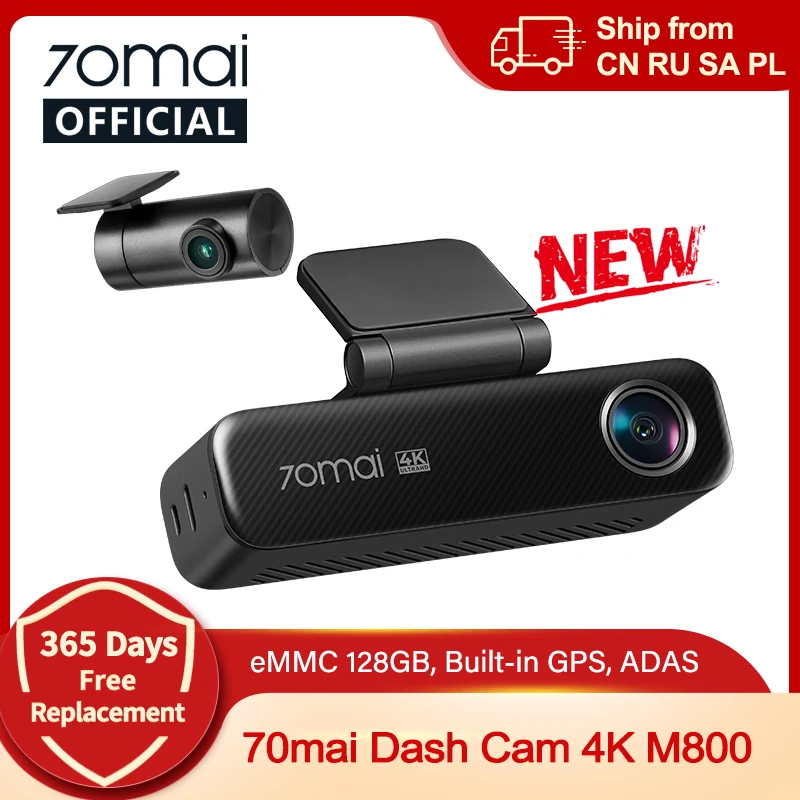 

70mai Dash Cam M800 4K Resolution Support 4G Remote Control Built-in 128GB Storage GPS ADAS