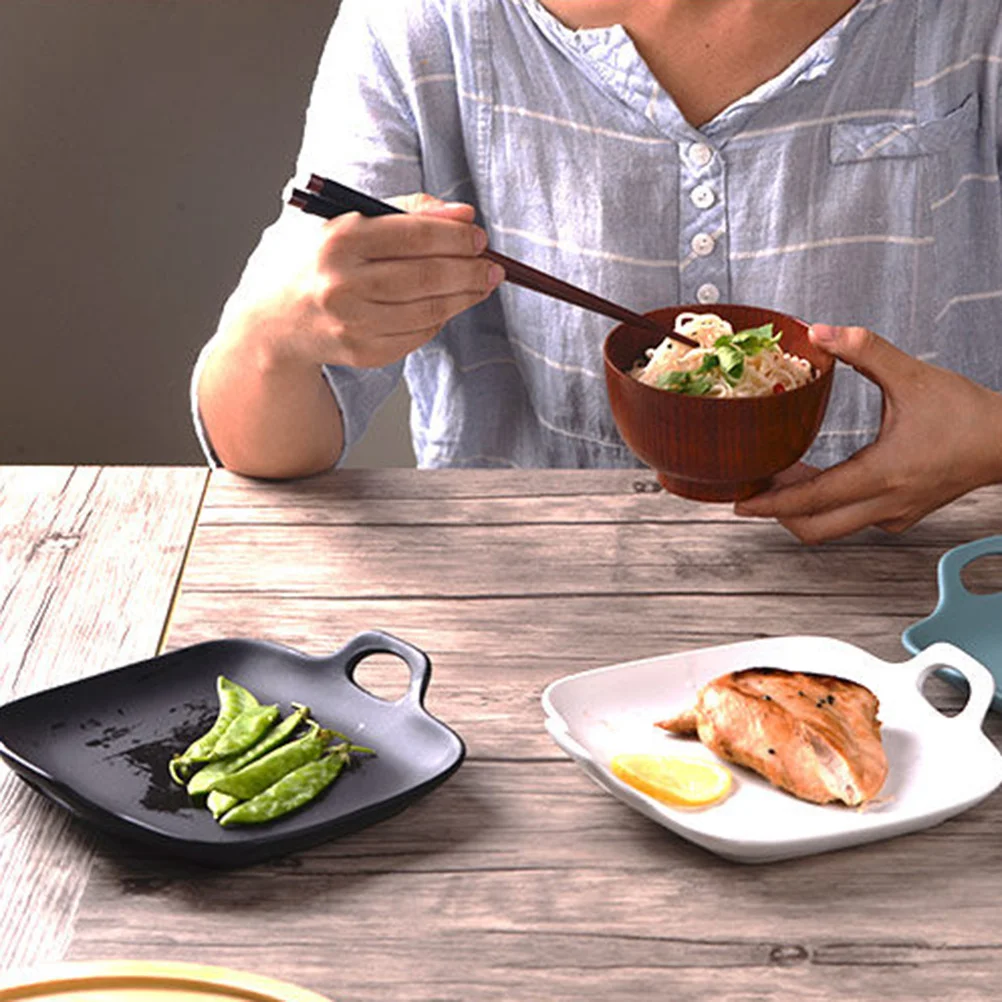 

8 Inches Matte Glazed Ceramic Plate Porcelain Tray Double Handle for Kitchen Dessert Fruit Steak Ceramic Plate