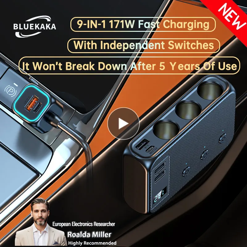 171W/128W Fast Charging Car Phone Charger Adapter Cigarette Lighter USB Type C Splitter Independent Switches For Xiaomi Samsung