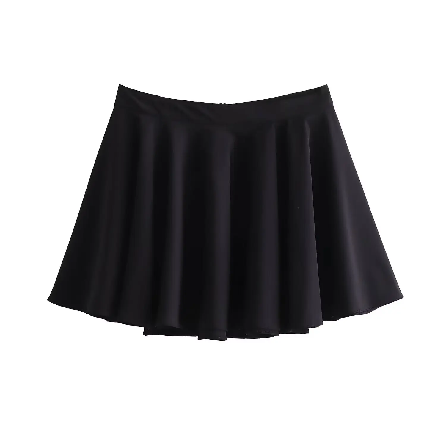 Sexy solid color black women's skirt zipper ruffle mini skirt pleated casual street fashion elegant 2024 summer