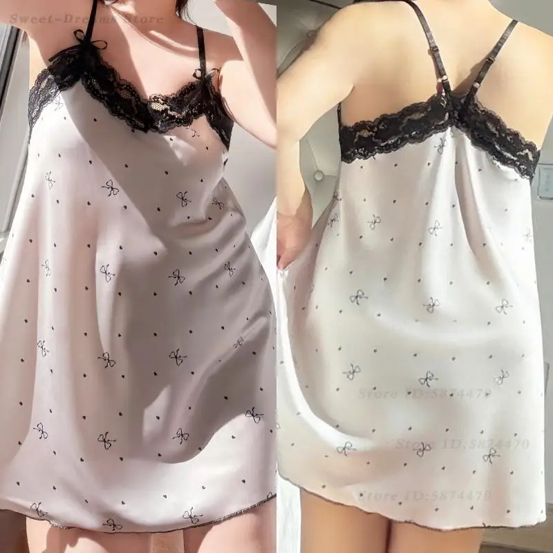 

Big Size 3XL 4XL Women's Sleepwear Nightgown Sexy Lace Lingerie Suspender Nightdress Summer Ice Silk Nighty Underwear Loungewear