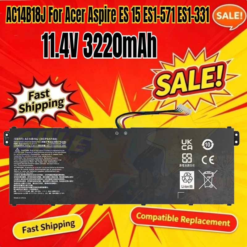 AC14B18J Battery For Acer Aspire ES 15 ES1-571 ES1-331 Chromebook 11 CB3-111 13 CB5-311 CB3-531 TravelMate B115-M B116