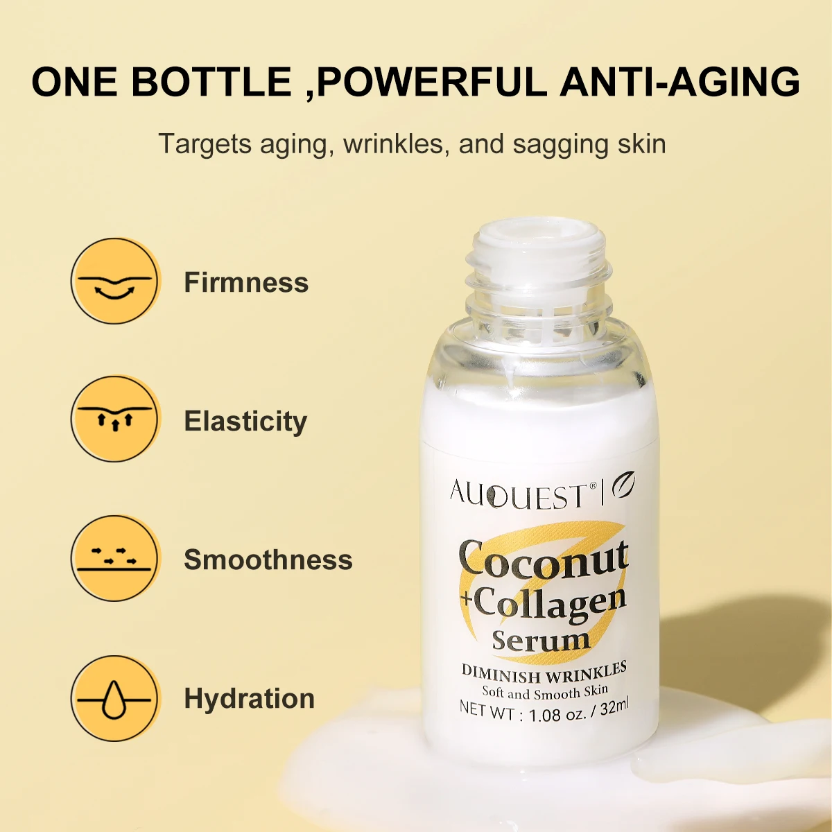 AUQUEST Coconut Collagen Anti Wrinkle Face Serum Fade Fine Lines Firming Smoothing Hyaluronic Acid Facial Serum Skin Care