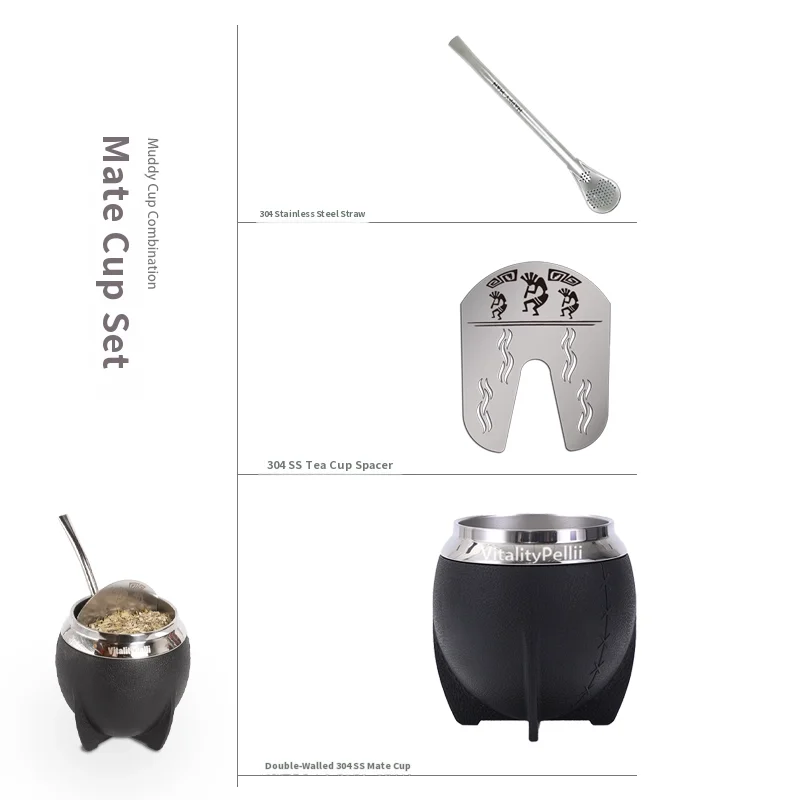 Stainless Steel Vacuum Mate Cup Insulated Yerba Mate Gourd Cup with Bombilla Straw Portable Tea Drinking Cup 3 Colors Available