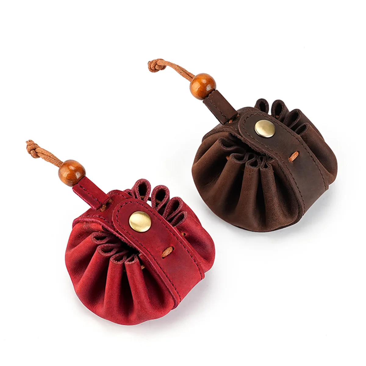 Full Grain Leather Coin Pouch, Change Purse Mini Wallet Leather Portable Small Squeeze Wallet for Cash, Coins, Earbuds, Keys