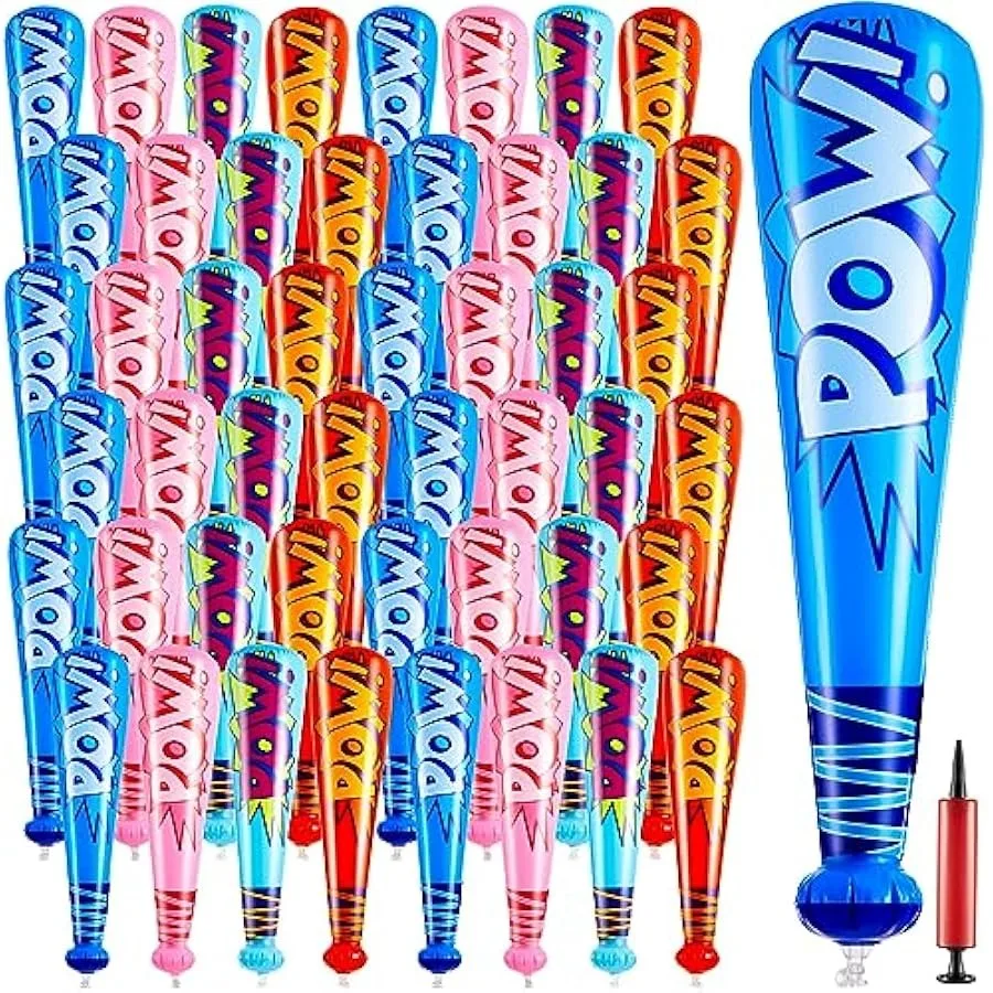 WILLBOND 48 Pcs 20 Inch Inflatable Baseball Bat Bulk Baseball Party Favors Decorations Inflatable Toys Blow up Bat with 1 Pump