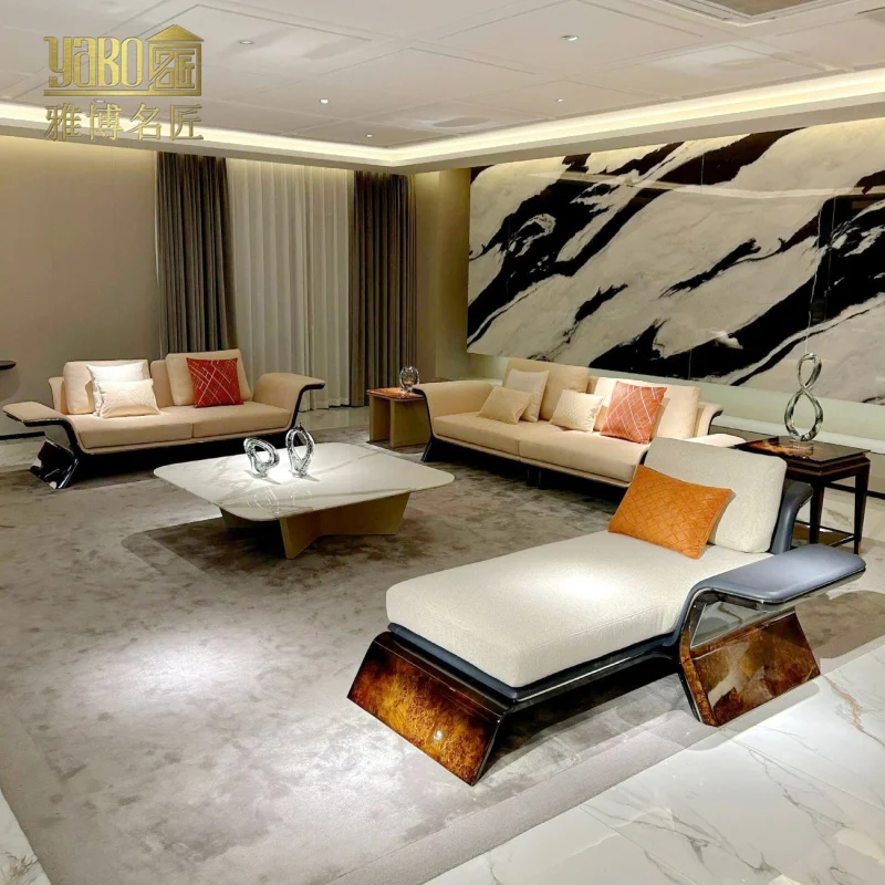 

Итальянский диван в стиле легкой роскоши из натуральной кожи, простой, для гостиной, с боковыми подлокотниками, из массива дерева, дизайнерская мебель