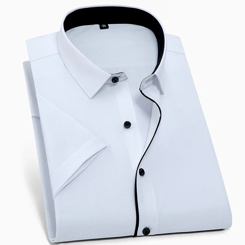 

New in shirt plus size 8XL short sleeve shirts for men solid slim fit formal plain shirt office top summer double collar clothes